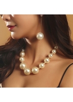 White Metal Pearl Embellished Necklace Set