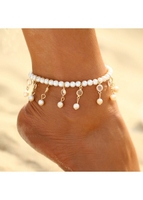 White Pearl Design Tassel Detail Anklet