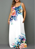 White Pocket Plus Size Floral Print Dress