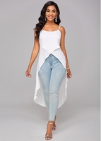 White Spaghetti Strap Asymmetric Hem Camisole Top