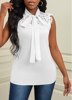White Tie Front Lace Stitching Tank Top