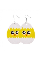 Yellow Easter Waterdrop Faux Leathe Egg Print Earrings