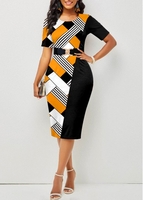 Yellow Geometric Print Plus Size Midi Dress