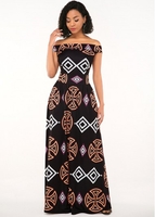 Zipper Closure African Print Off the Shoulder Dress