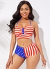 Rotita 4Th Of July Patriotic American Flag Print Swimsuit Halter American Flag Print Mid Waist Bikini Set - L
