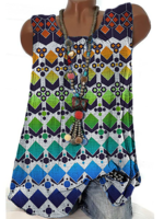 A-Line U-Neck Sleeveless Geometric Tanks & Camis - Noracora