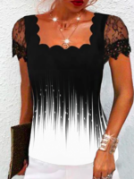 Abstract Casual Jersey Square Neck T-Shirts