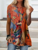 Abstract Casual Loosen Round Neck Tunic T-shirts