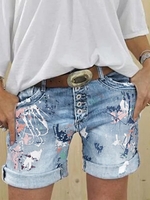 Abstract Casual Regular Fit Denim Shorts