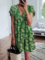 Abstract Loose Cotton-Blend V Neck Midi