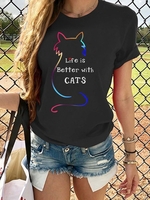 Abstract Short Sleeve Casual T-Shirts - Noracora