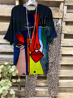 Abstract Short Sleeve Crew Neck T-Shirts - Noracora