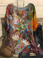 Abstract Short Sleeve Shift Crew Neck T-Shirts - Noracora