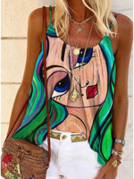 Abstract Sleeveless Cotton-Blend Tanks & Camis - Noracora