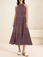 Abstract Summer Vacation Halter Loose Sleeveless A-Line Regular No Dresses for Women