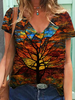 Abstract V Neck Holiday T-Shirts - Noracora