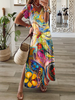 Abstract V Neck Vacation Cotton-Blend Maxi