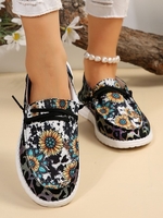 All Season Cow Pattern West Style Non-Slip Flat Heel Closed Toe Fabric Fabric Standard Deep Mouth Single Shoes for Women