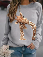 Animal Printed Casual Long Sleeve Round Neck Sweatshirt - Noracora