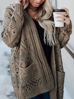 Army Green Acrylic Vintage Cardigans - Noracora