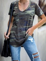 Army Green Casual Printed T-Shirts - Noracora