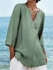 Army Green V Neck Holiday Causal Tops - Noracora