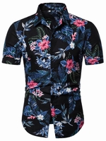 As Picture Beach Cotton-Blend Floral Printed Men-Shirts - Noracora