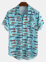 As Picture Cotton V Neck Boho Printed Men-Tops >>Men-Shirts - Noracora