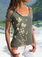 As Picture Crew Neck Casual Short Sleeve Tanks & Camis - Noracora