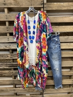 As Picture Dip-Dyed Floral Half Sleeve Cardigans - Noracora