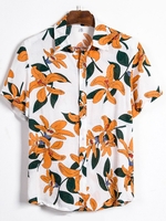 As Picture Printed Cotton Floral Casual Men-Shirts - Noracora