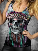 As Picture Scoop Neckline Sexy Shift Printed Tanks & Camis - Noracora