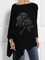 Asymmetrical Long Sleeve Round Neck Tops - Noracora