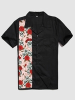 Black Casual Skull Shirt Collar Paneled Men-Shirts - Noracora