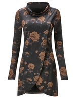 Black Cotton-Blend Floral-Print Casual Causal Dresses