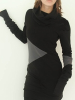 Black Cotton-Blend Long Sleeve Causal Tops