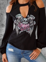 Black Cotton Long Sleeve Shift Causal Tops - Noracora