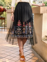 Black Floral Embroidery Gorgeous Skirts - Noracora