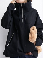 Black Hoodie Long Sleeve Tops - Noracora