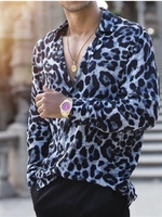 Black Leopard Cotton Casual Shirt Collar Men-Shirts - Noracora