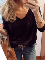 Black Plain Long Sleeve Blouses&shirts