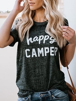 Black Short Sleeve Round Neck Casual Tops