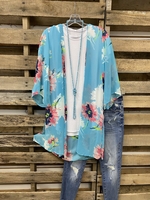 Blue 3/4 Sleeve Sweet Cardigans - Noracora