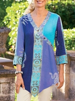 Blue Casual Floral Casual Tops