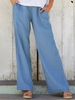 Blue Cotton-Blend Casual Pants - Noracora