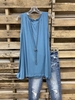 Blue Cotton-Blend Crew Neck Basic Shift Tanks & Camis - Noracora