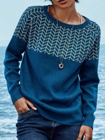 Blue Cotton-Blend Holiday Shift Sweaters - Noracora