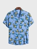 Blue Cotton-Blend Shirt Collar Casual Floral Men-Tops >>Men-Shirts