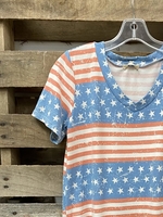 Blue Cotton-Blend V Neck Casual T-Shirts - Noracora