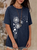 Blue Cotton Crew Neck Short Sleeve T-Shirts - Noracora